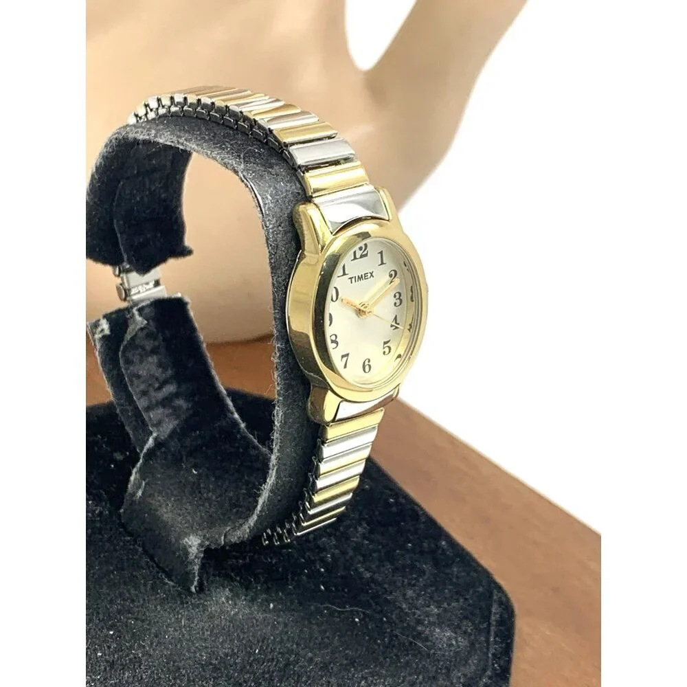 Timex Women's Watch T2M570 Quartz Oval Petite Two Tone Steel Expansion Band